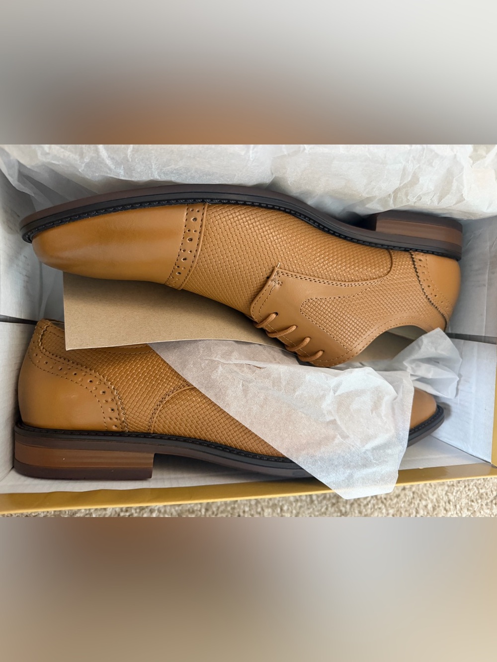 Men's Tan Leather Perforated Derby Shoes - Elegant Office Footwear